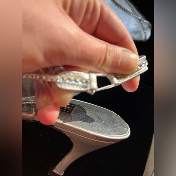 STUART WEITZMAN Clear Peep Toe Sling Back Silver Vintage Heels - Picture 10 of 15